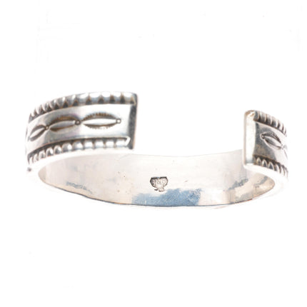 7.5" c1950 Mark Chee Navajo sterling silver deep stamped heavy cuff bracelet