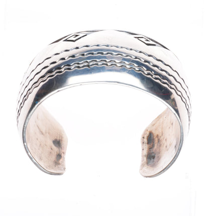 6.25" Vintage Navajo sterling silver wide domed overlay cuff bracelet