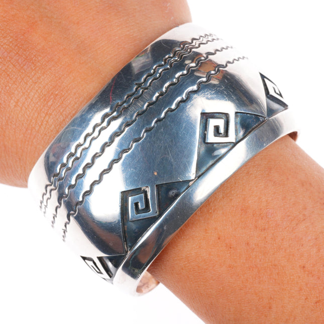 6.25" Vintage Navajo sterling silver wide domed overlay cuff bracelet