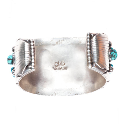 7" Vintage CRB Navajo sterling silver turquoise cluster nugget cuff bracelet