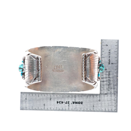 7" Vintage CRB Navajo sterling silver turquoise cluster nugget cuff bracelet