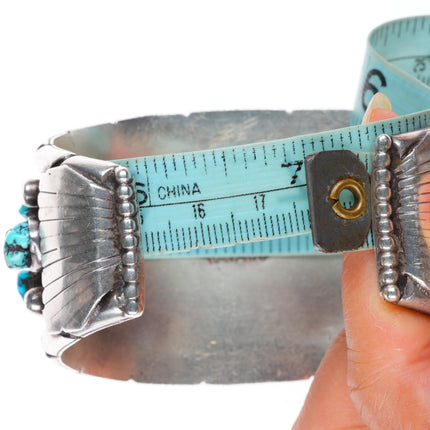 7" Vintage CRB Navajo sterling silver turquoise cluster nugget cuff bracelet