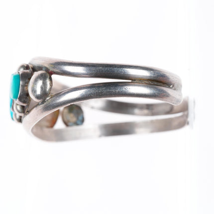 6.1" c1950's vintage Navajo sterling silver turquoise row cuff bracelet
