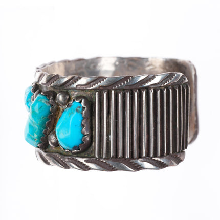 6.8" Vintage Zuni sterling silver carved turquoise nugget cuff bracelet