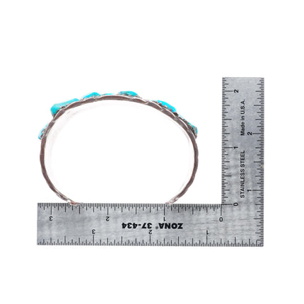 6.8" Vintage Zuni sterling silver carved turquoise nugget cuff bracelet