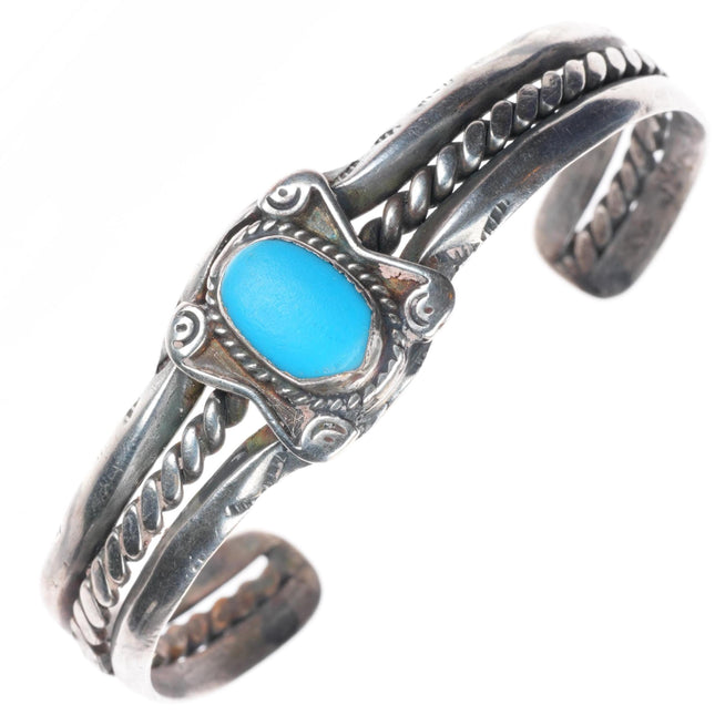 6.3" c1930 vintage Navajo Hubbell Glass carinated sterling silver cuff bracelet
