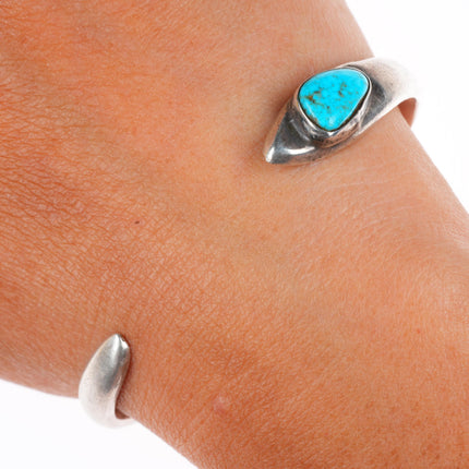 6.4" c1950 Vintage Navajo sterling silver rattlesnake cuff bracelet w/turquoise