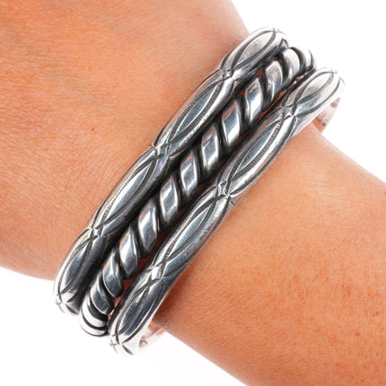 6.7" vintage Navajo intricately stamped twisted center wire cuff bracelet