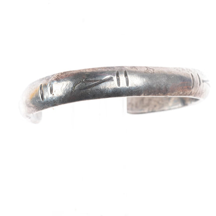 6.2" Vintage Navajo ingot silver chiseled stacker cuff bracelet