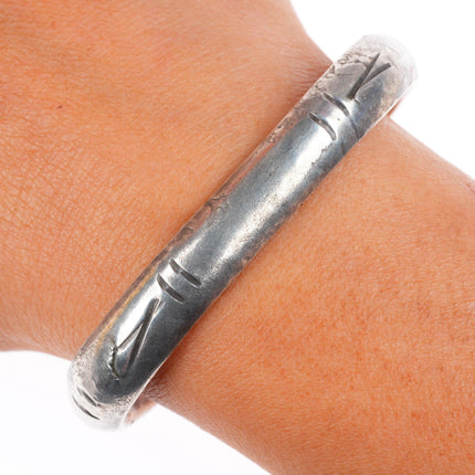6.2" Vintage Navajo ingot silver chiseled stacker cuff bracelet