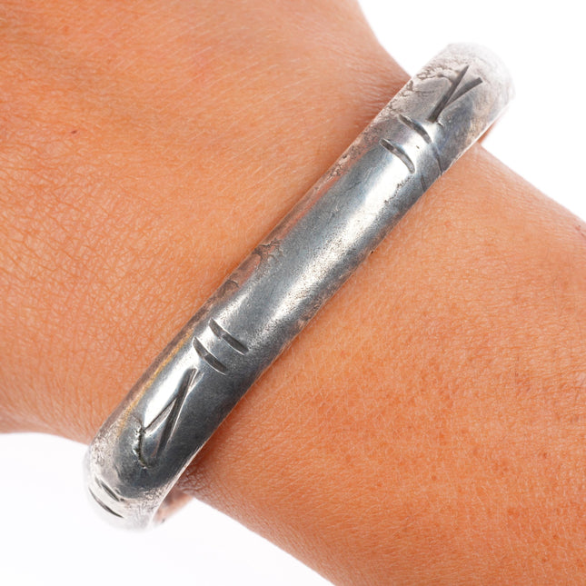 6.2" Vintage Navajo ingot silver chiseled stacker cuff bracelet