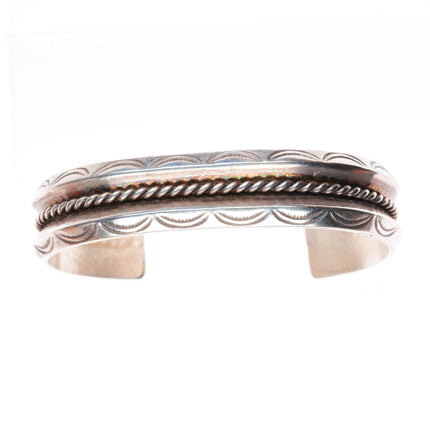 6.4" vintage Navajo carinated stamped sterling silver cuff bracelet twisted wire