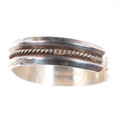 6.4" vintage Navajo carinated stamped sterling silver cuff bracelet twisted wire