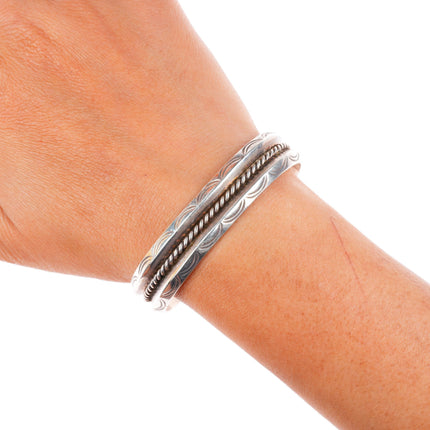 6.4" vintage Navajo carinated stamped sterling silver cuff bracelet twisted wire