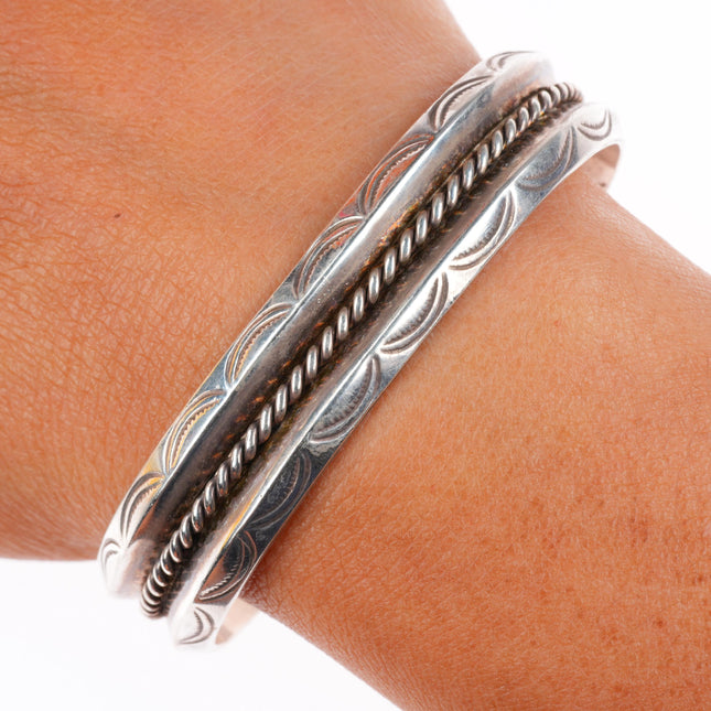 6.4" vintage Navajo carinated stamped sterling silver cuff bracelet twisted wire
