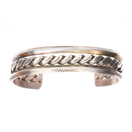 6" Vintage Navajo sterling silver stamped double carinated cuff bracelet