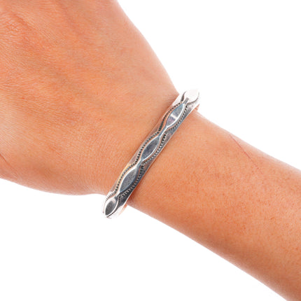 6.5" Tahe Navajo stamped sterling silver carinated cuff bracelet