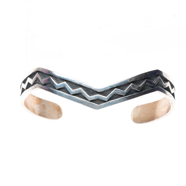 7" Cyrus Josytewa Hopi overlay zig-zag sterling silver cuff bracelet