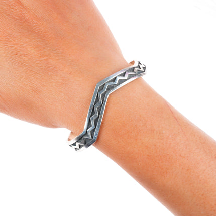 7" Cyrus Josytewa Hopi overlay zig-zag sterling silver cuff bracelet