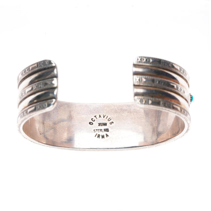 6.1" Octavius & Irma Seowtewa Zuni sterling silver turquoise cuff bracelet