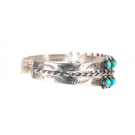 6.2" 1940's vintage Zuni sterling silver 2 row snake eye turquoise cuff bracelet