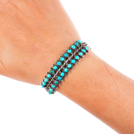 6.2" 1940's vintage Zuni sterling silver 2 row snake eye turquoise cuff bracelet