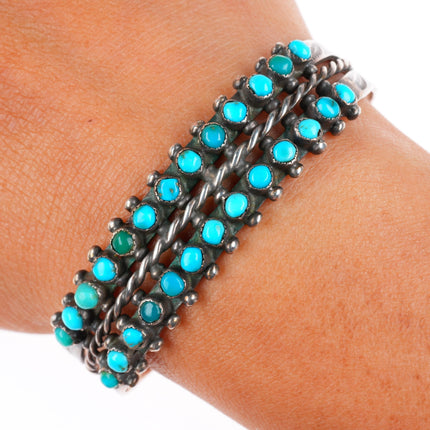 6.2" 1940's vintage Zuni sterling silver 2 row snake eye turquoise cuff bracelet