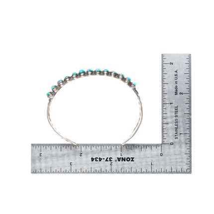 6.2" 1940's vintage Zuni sterling silver 2 row snake eye turquoise cuff bracelet