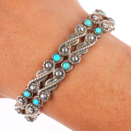 6.4" 40's-50's vintage Navajo sterling silver snake eye turquoise cuff bracelet