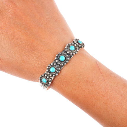 6.25" 40's-50's vintage Fred Harvey sterling silver turquoise cuff bracelet