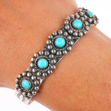 6.25" 40's-50's vintage Fred Harvey sterling silver turquoise cuff bracelet