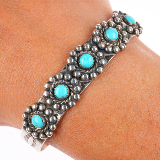 6.25" 40's-50's vintage Fred Harvey sterling silver turquoise cuff bracelet