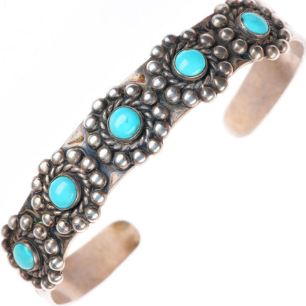 6.25" 40's-50's vintage Fred Harvey sterling silver turquoise cuff bracelet