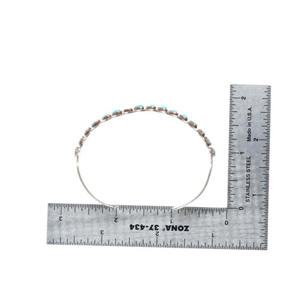 6.4" c1950 Vintage Fred Harvey era sterling silver turquoise row cuff bracelet