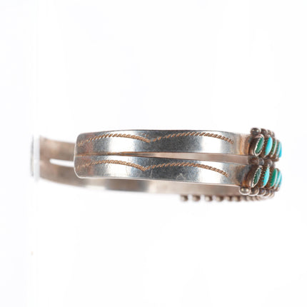 6.1" Vintage 40's-50's Zuni sterling silver slant row turquoise cuff bracelet