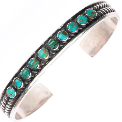 6.3" c1930 Navajo snake eye turquoise twisted wire ingot silver cuff bracelet