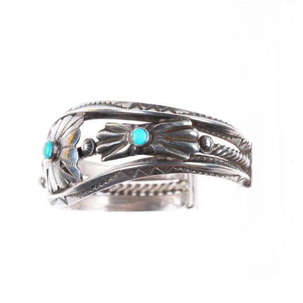 6.4" 30's-40's vintage Navajo sterling silver snake eye turquoise cuff bracelet
