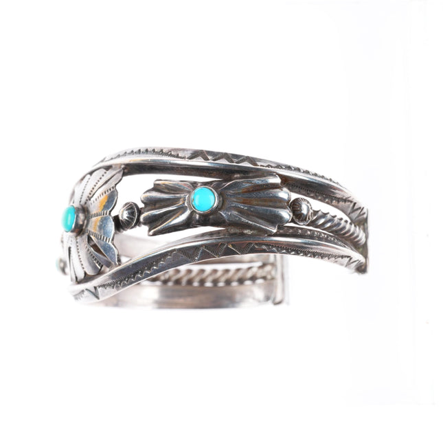 6.4" 30's-40's vintage Navajo sterling silver snake eye turquoise cuff bracelet
