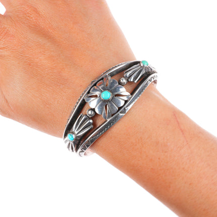 6.4" 30's-40's vintage Navajo sterling silver snake eye turquoise cuff bracelet
