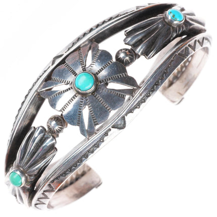 6.4" 30's-40's vintage Navajo sterling silver snake eye turquoise cuff bracelet
