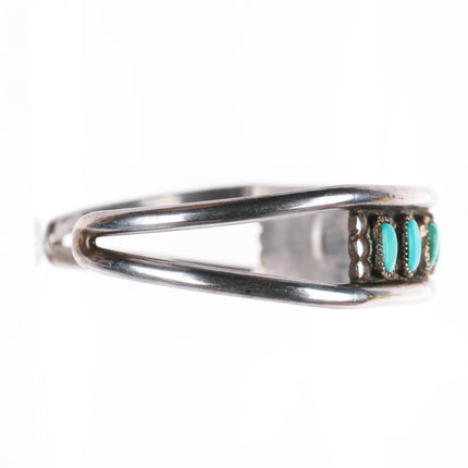 6.25" vintage L.V. Gasper Zuni sterling silver turquoise row cuff bracelet