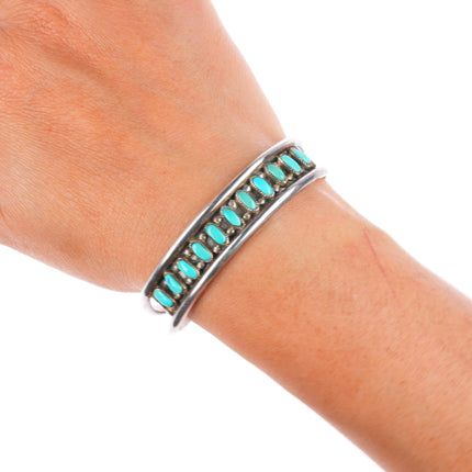 6.25" vintage L.V. Gasper Zuni sterling silver turquoise row cuff bracelet