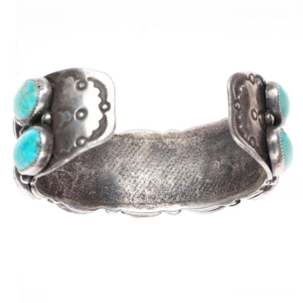 6.1" Vintage Navajo sterling silver stamped double row turquoise cuff bracelet