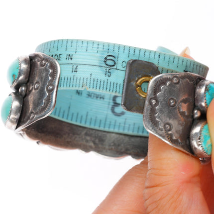 6.1" Vintage Navajo sterling silver stamped double row turquoise cuff bracelet