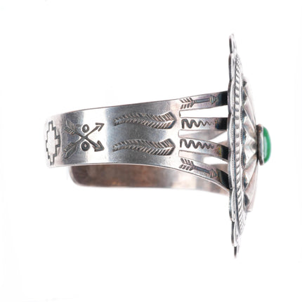6.6" 1940s Fred Harvey Era Navajo sterling silver turquoise concho cuff bracelet