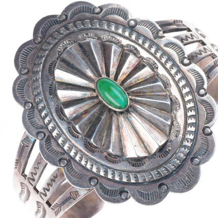 6.6" 1940s Fred Harvey Era Navajo sterling silver turquoise concho cuff bracelet