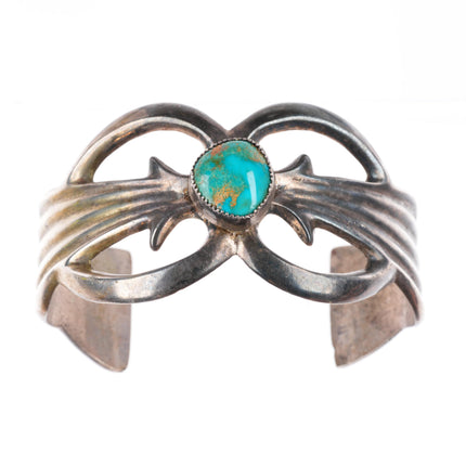 6.5" Vintage Navajo high grade turquoise sterling silver cast cuff bracelet