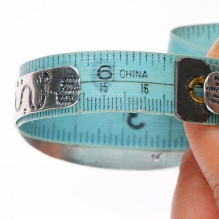 6.6" 1940's Fred Harvey Era Navajo sterling silver turquoise snakes/arrows cuff bracelet