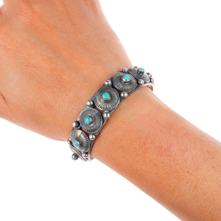 6.25" c1930's Navajo sterling silver snake eye turquoise conchos cuff bracelet