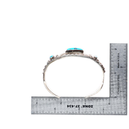 6.4" c1930 Navajo ingot silver rayed repousse high grade turquoise cuff bracelet